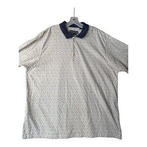 Grand Slam Mens XL Performance Golf Polo Shirt Golf Ball Print Blue Beige